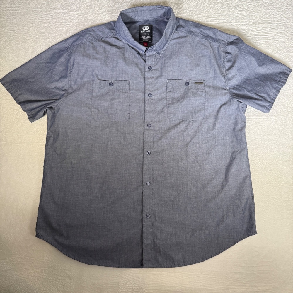 VTG‎ Ecko Unltd Mens 3XL Blue Short Sleeve Button DownDual Pocket Urban y2k